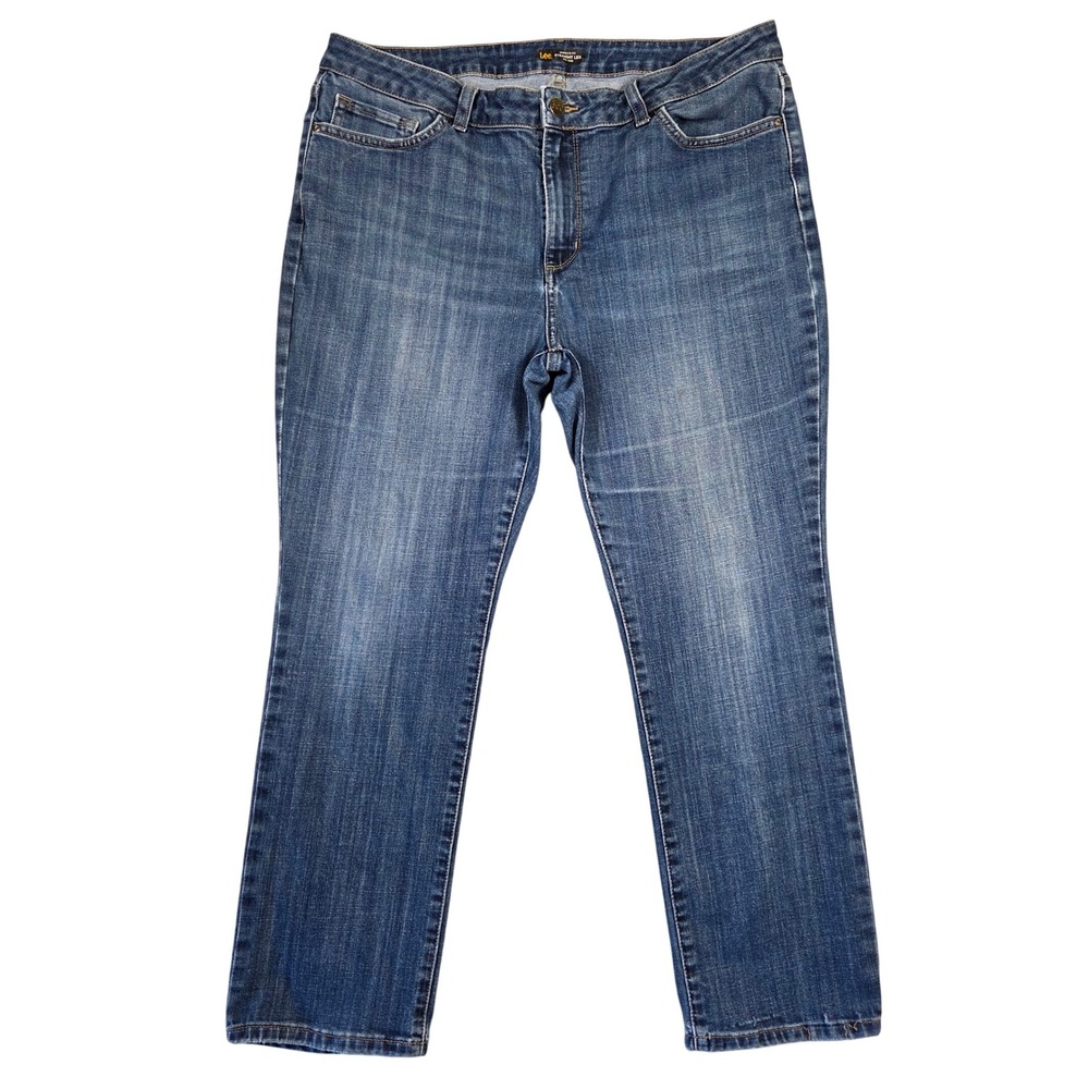 Lee Regular Fit Straight Leg Mid Rise Jeans Medium Wash Blue 38x28 Short Casual